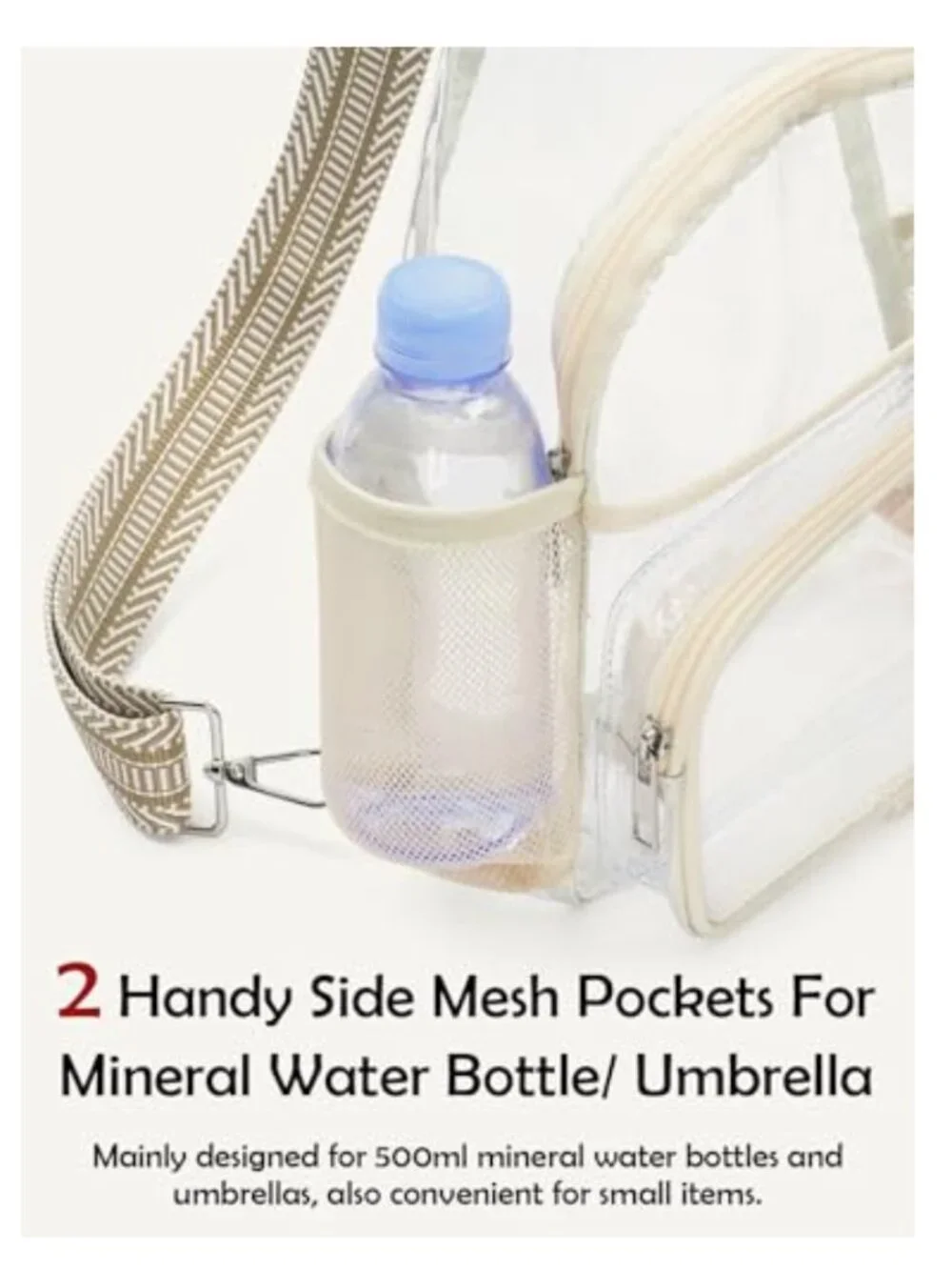 Clear Crossbody Bag for Stadium Events, Sling Backpack with Water Bottle